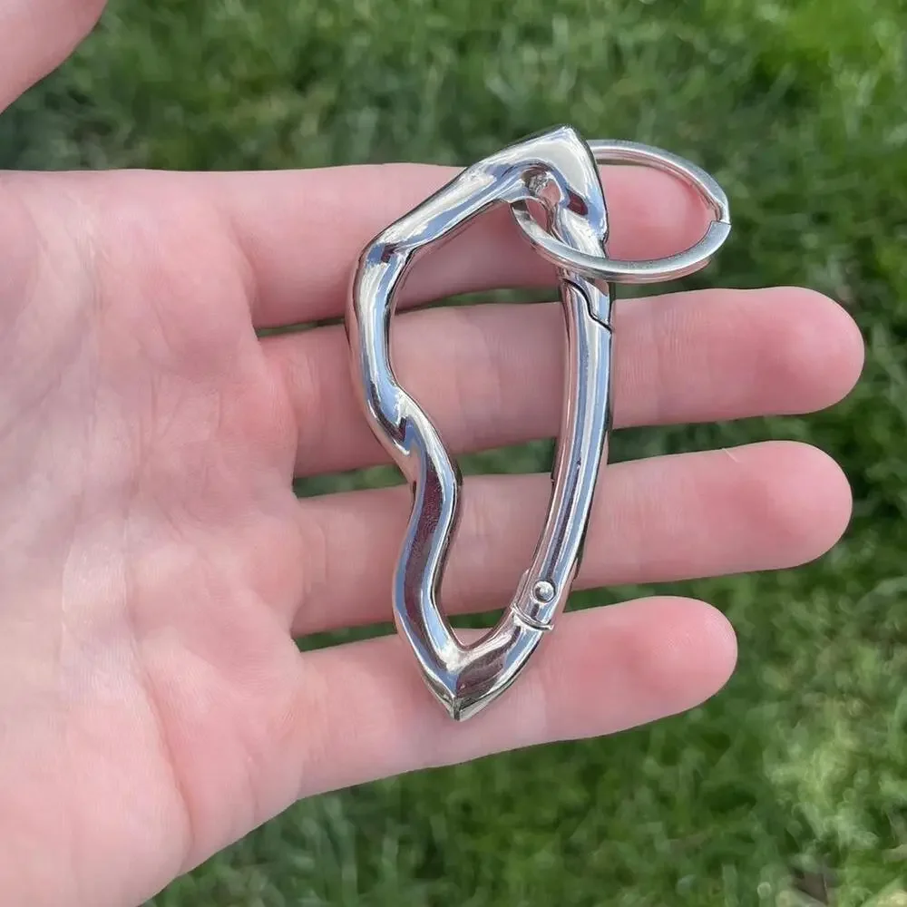 Silver carabiner Y2K keychain grunge design